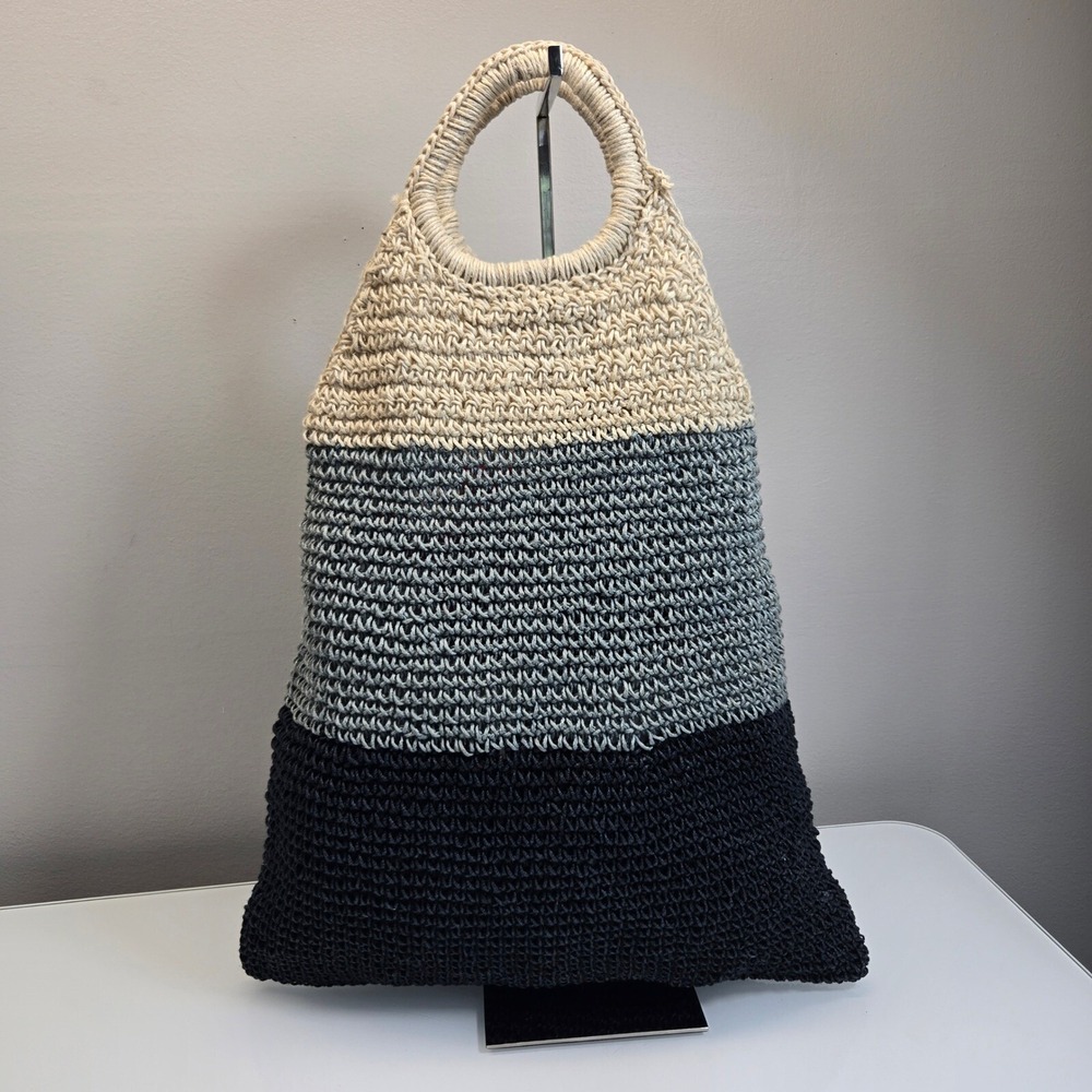 Mersea Tote Shopper Bag Blue Crochet 100%‎ Jute Farmers Market Beach Pool Summer